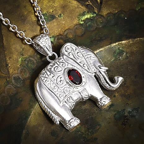Bali Legacy Red Garnet Elephant Pendant Sterling Silver, Silver Wt. 5.90 Gms.
