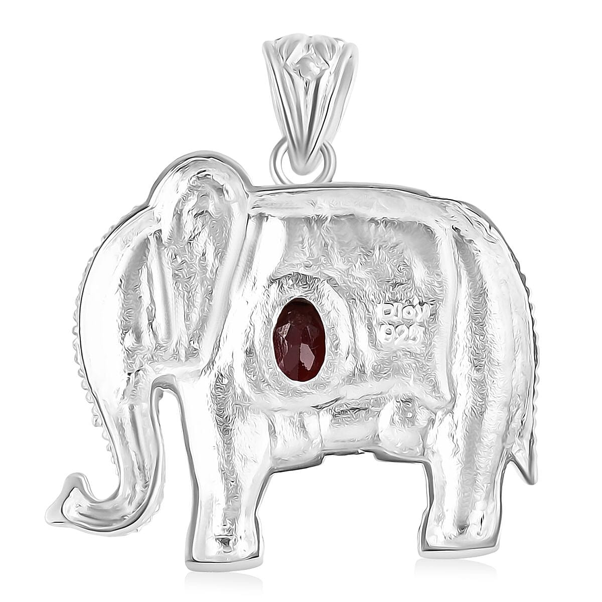 Bali Legacy Red Garnet Elephant Pendant Sterling Silver, Silver Wt. 5.90 Gms.