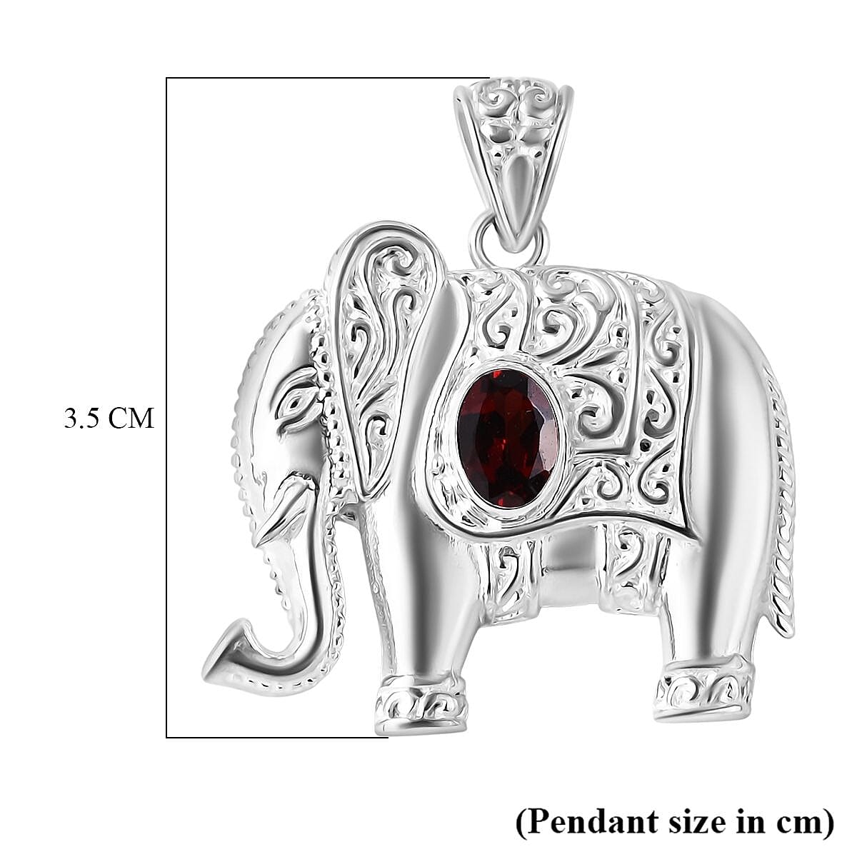 Bali Legacy Red Garnet Elephant Pendant Sterling Silver, Silver Wt. 5.90 Gms.