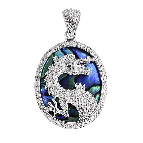 Royal Bali Collection -  Abalone Shell Dragon Pendant in Sterling Silver, Silver Wt. 8.56 Gms.