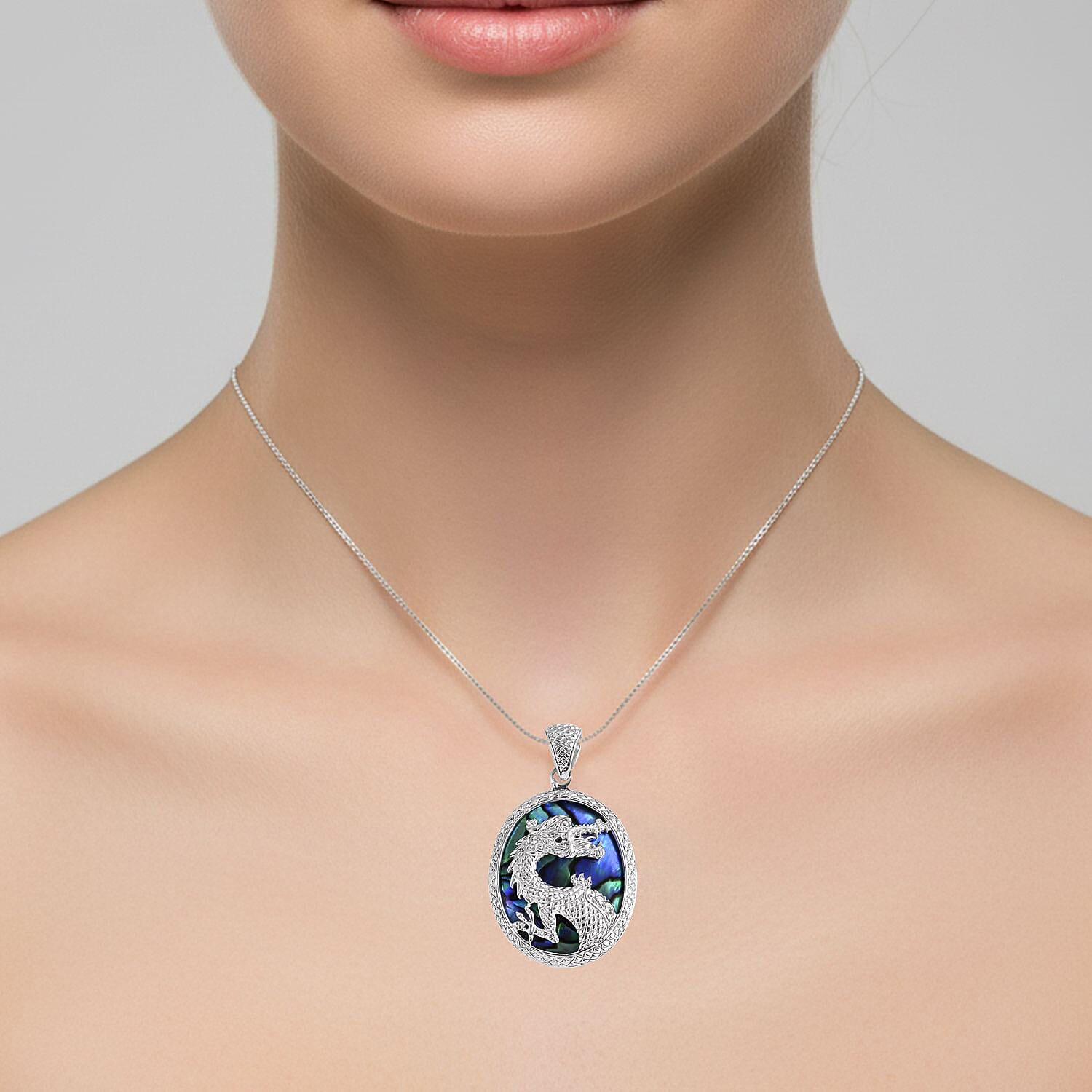 Royal Bali Collection -  Abalone Shell Dragon Pendant in Sterling Silver, Silver Wt. 8.56 Gms.