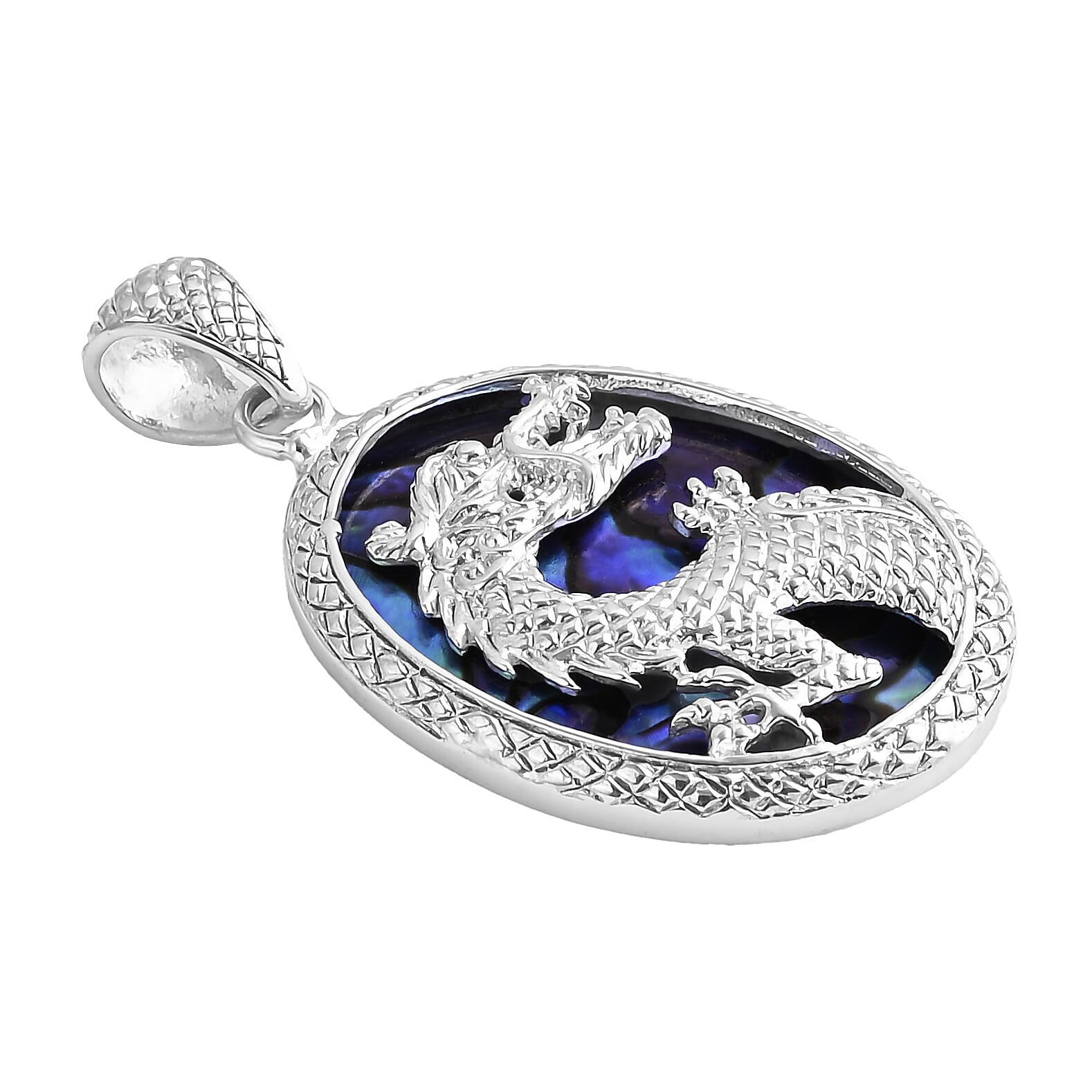 Royal Bali Collection -  Abalone Shell Dragon Pendant in Sterling Silver, Silver Wt. 8.56 Gms.