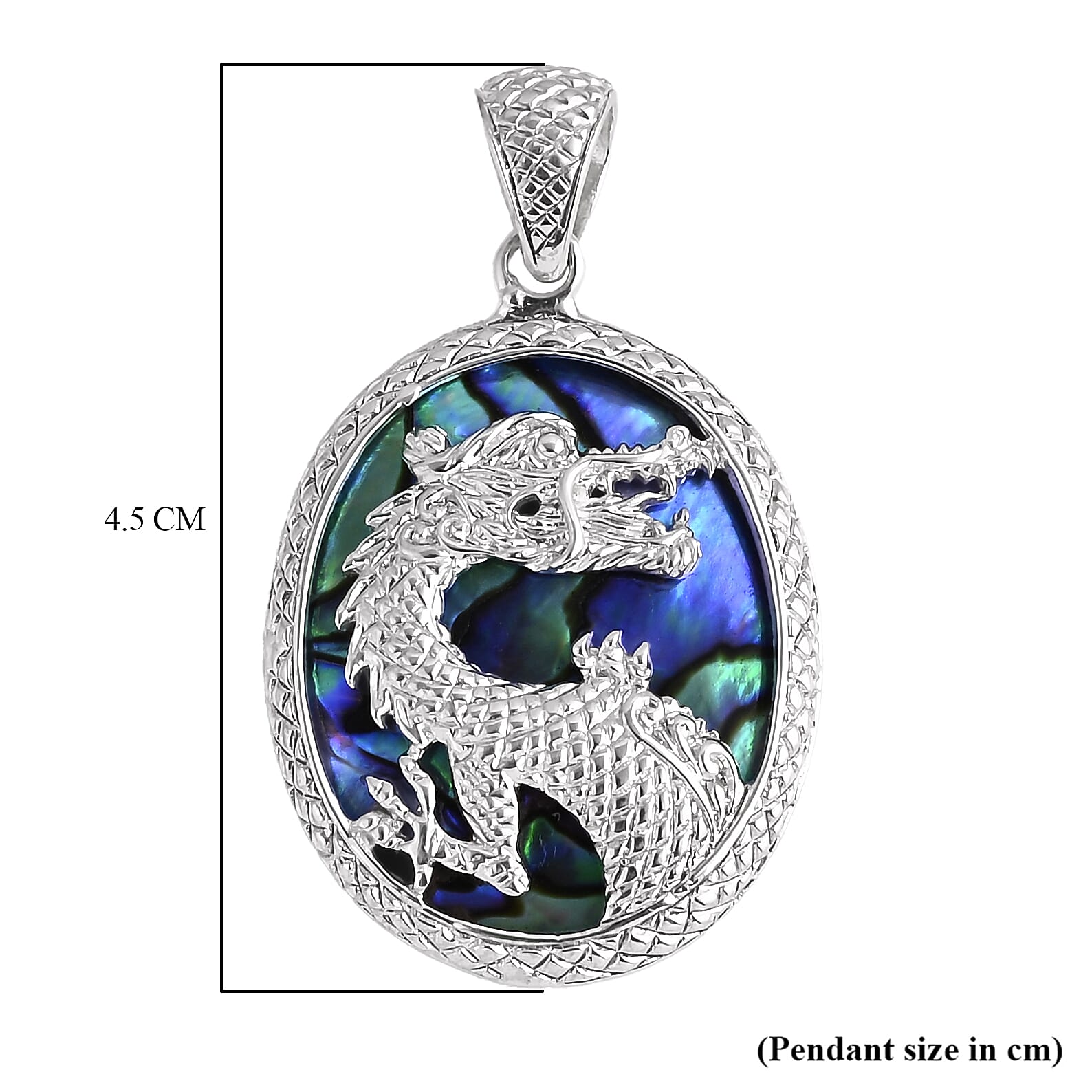 Royal Bali Collection -  Abalone Shell Dragon Pendant in Sterling Silver, Silver Wt. 8.56 Gms.