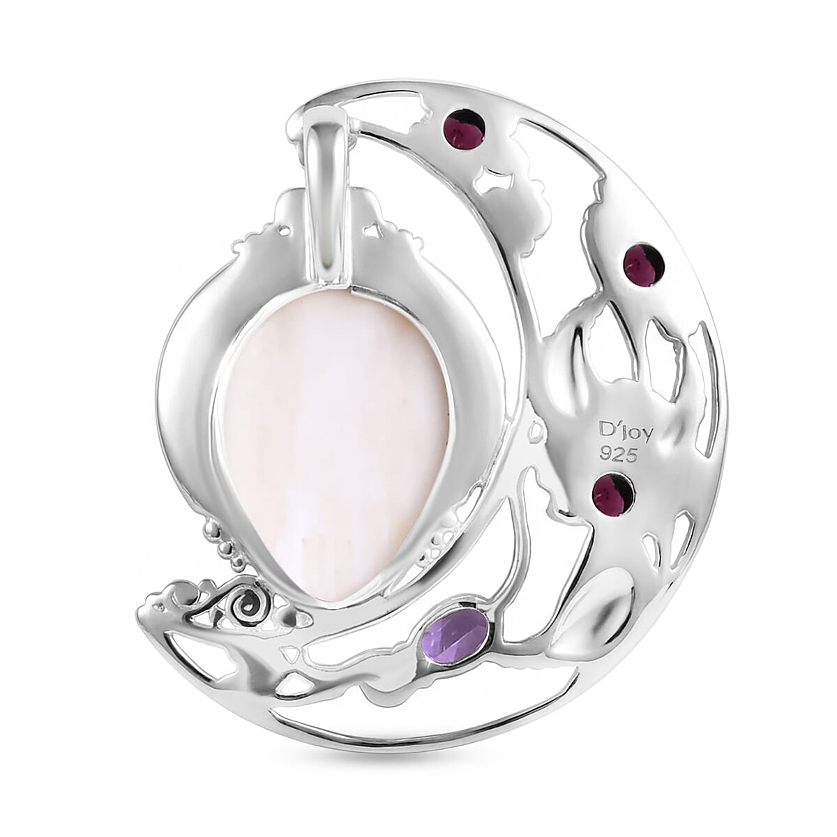 D'Joy Ox Bone, Red Garnet, African Amethyst Pendant Sterling Silver, Silver Wt.18.74 Gms  16.860  Ct.
