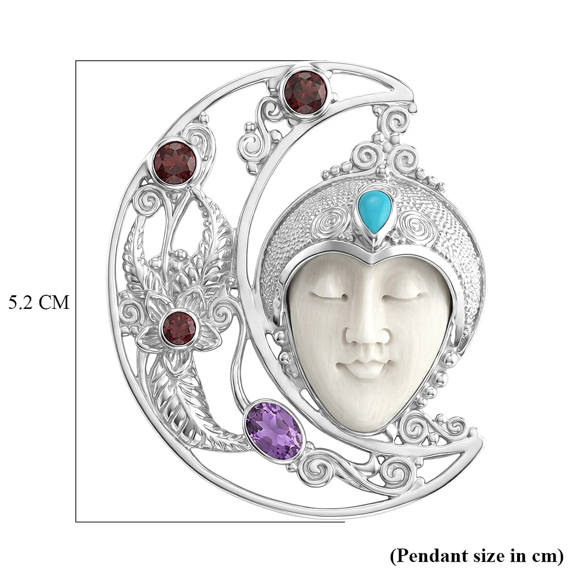 D'Joy Ox Bone, Red Garnet, African Amethyst Pendant Sterling Silver, Silver Wt.18.74 Gms  16.860  Ct.