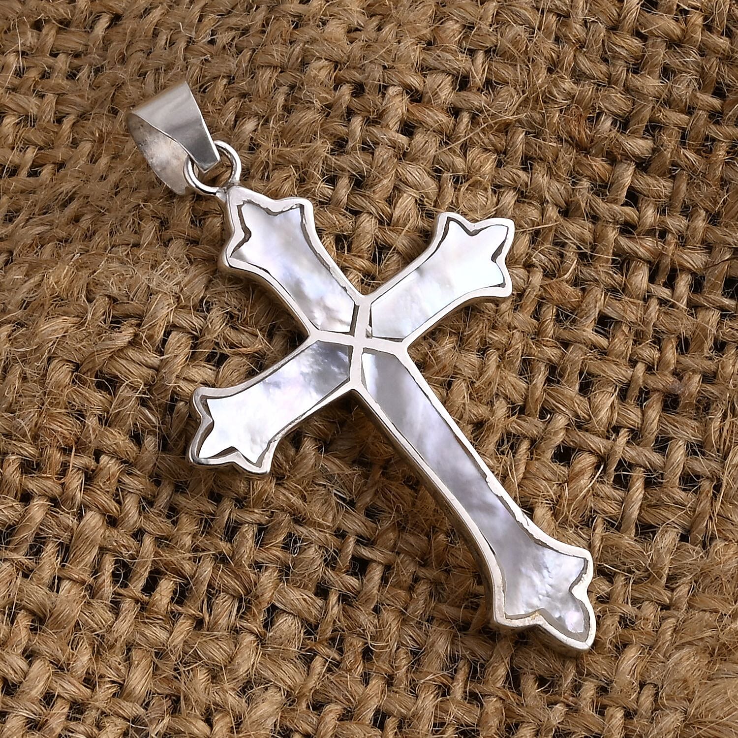 D'Joy Mother Of Pearl Cross Pendant Sterling Silver