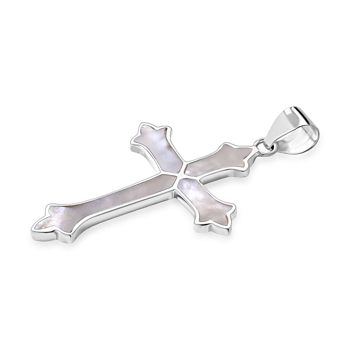 D'Joy Mother Of Pearl Cross Pendant Sterling Silver