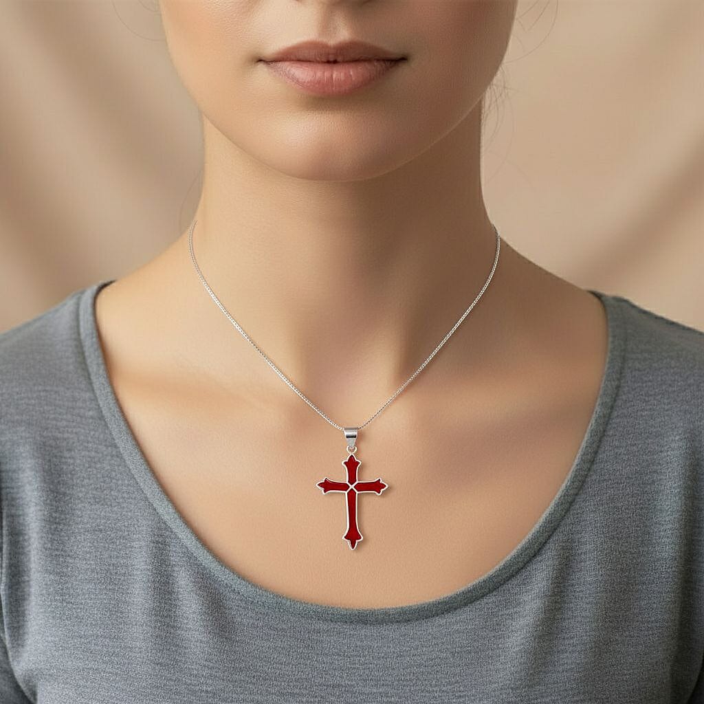 D'Joy Coral Cross Pendant Sterling Silver