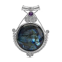 D'Joy Labradorite & African Amethyst Pendant in Sterling Silver 118.36 Ct, Silver Wt. 13.96 Gms.