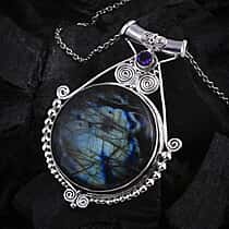 D'Joy Labradorite & African Amethyst Pendant in Sterling Silver 118.36 Ct, Silver Wt. 13.96 Gms.