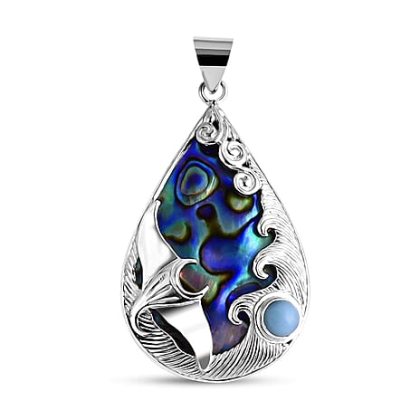 Bali Legacy Abalone Shell & Larimar Pendant Sterling Silver 2.43 Ct, Silver Wt. 5.27 Gms.