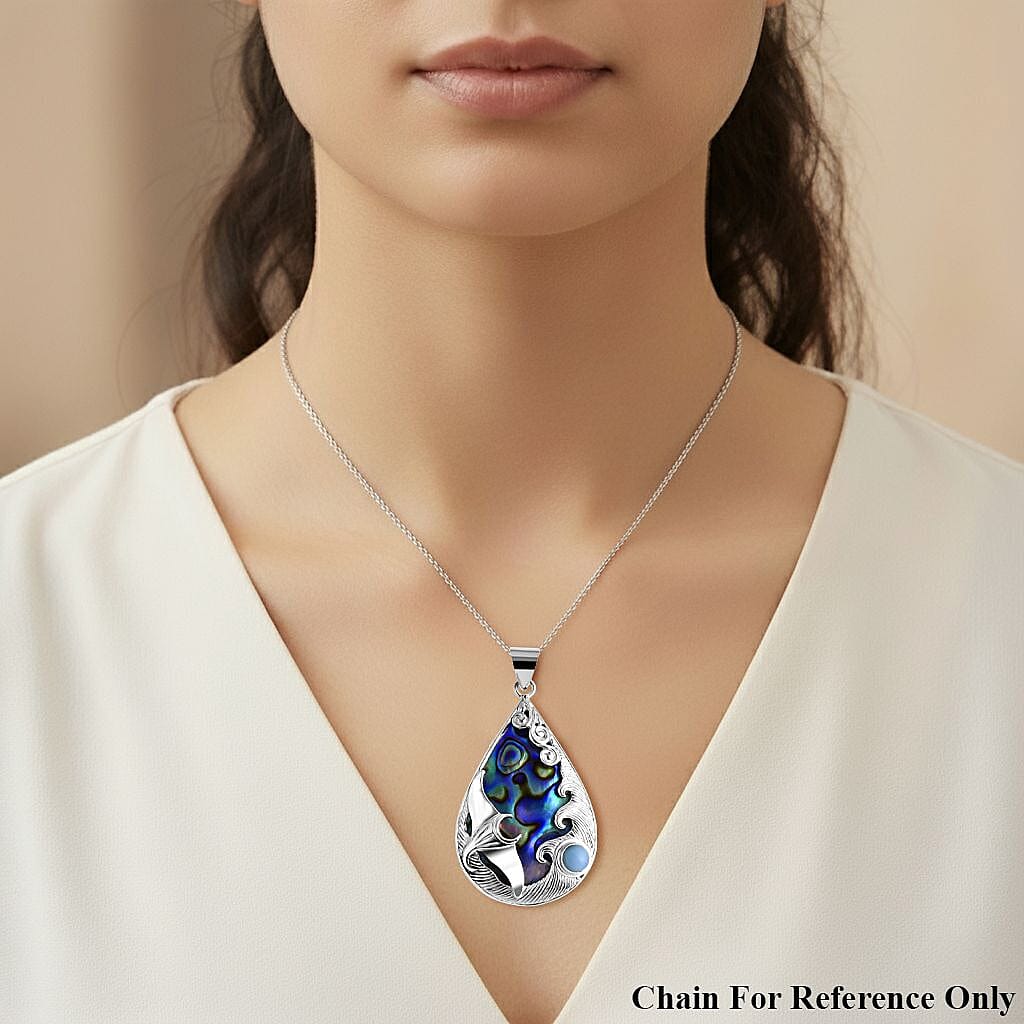 Bali Legacy Abalone Shell & Larimar Pendant Sterling Silver 2.43 Ct, Silver Wt. 5.27 Gms.