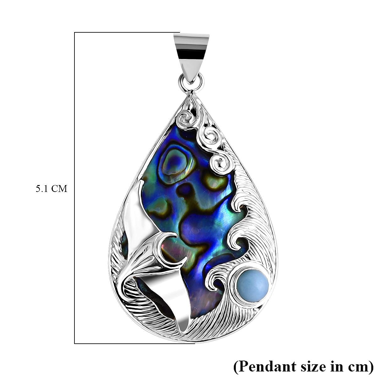 Bali Legacy Abalone Shell & Larimar Pendant Sterling Silver 2.43 Ct, Silver Wt. 5.27 Gms.