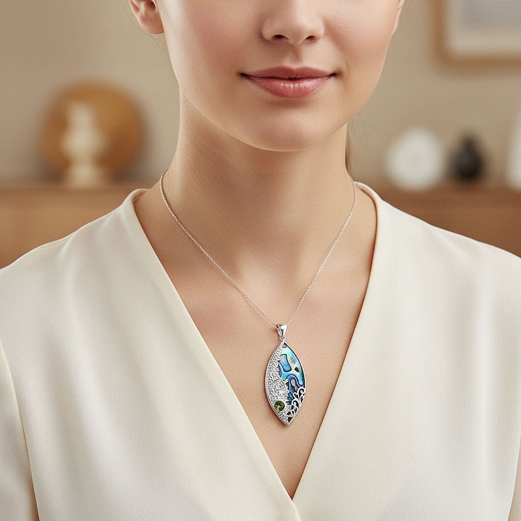 Bali Legacy Abalone Shell & Peridot Fish Pendant Sterling Silver 1.63 Ct, Silver Wt. 6.13 Gms.