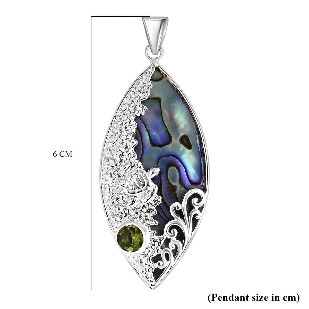 Bali Legacy Abalone Shell & Peridot Fish Pendant Sterling Silver 1.63 Ct, Silver Wt. 6.13 Gms.