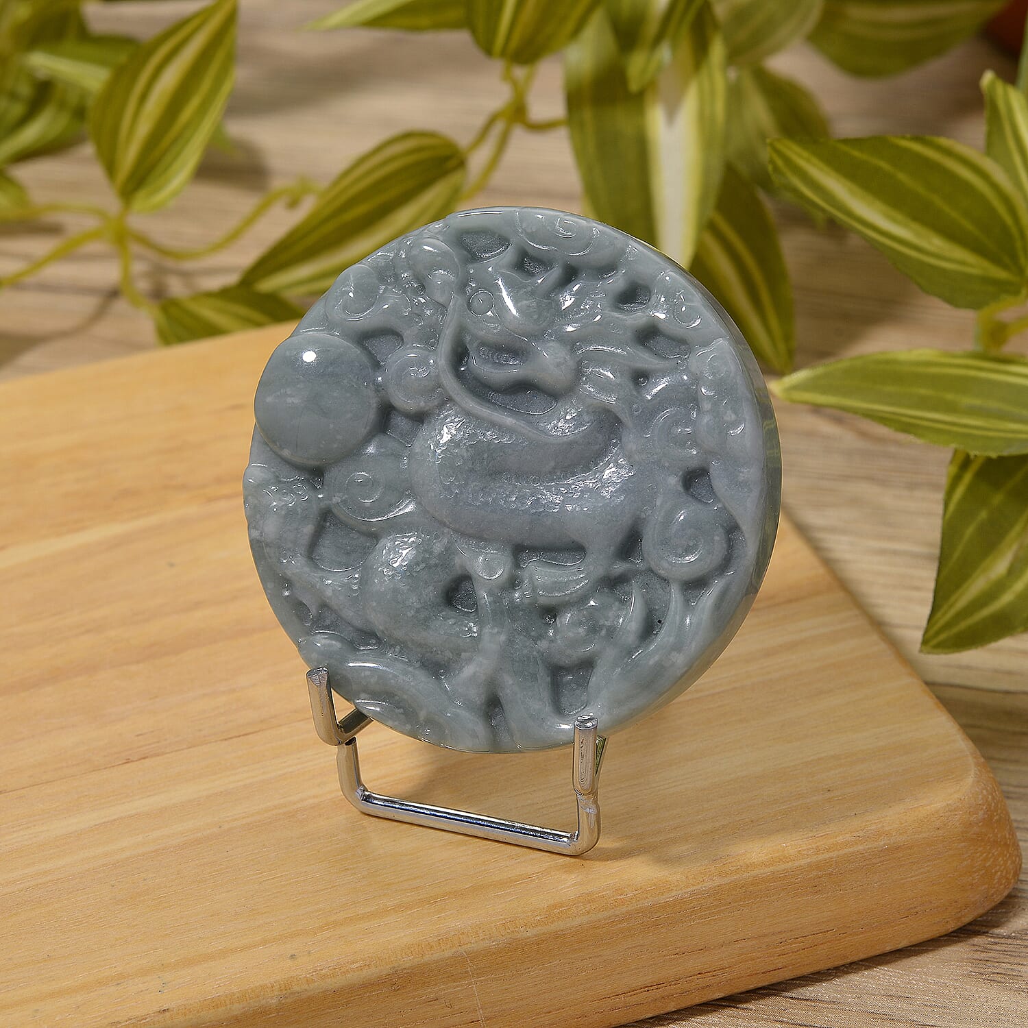 Natural Type A Jadeite Dragon Carving With Stand Presented in a Gift Box 450.00 Ct.