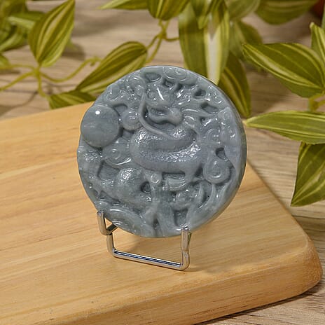 Natural Type A Jadeite Dragon Carving With Stand Presented in a Gift Box 450.00 Ct.