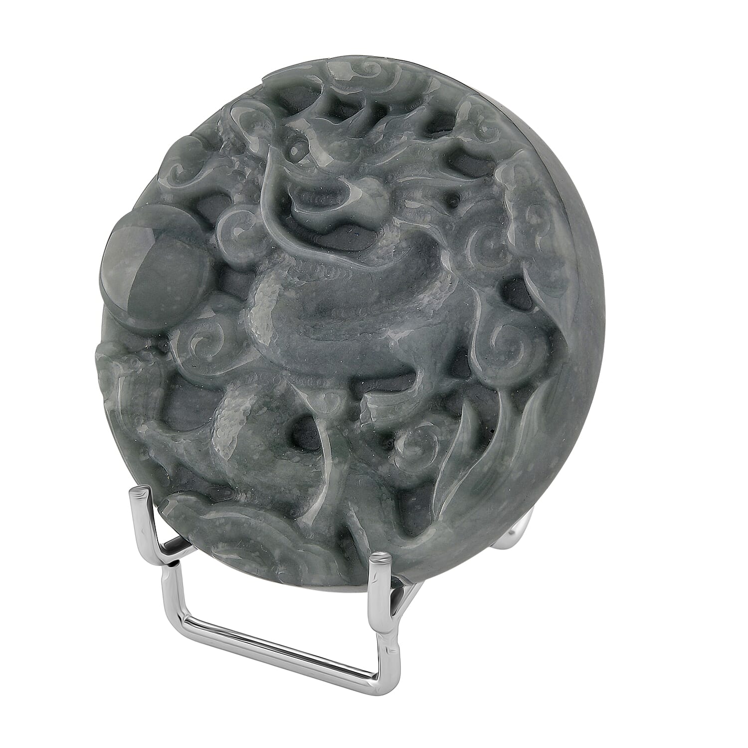 Natural Type A Jadeite Dragon Carving With Stand Presented in a Gift Box 450.00 Ct.