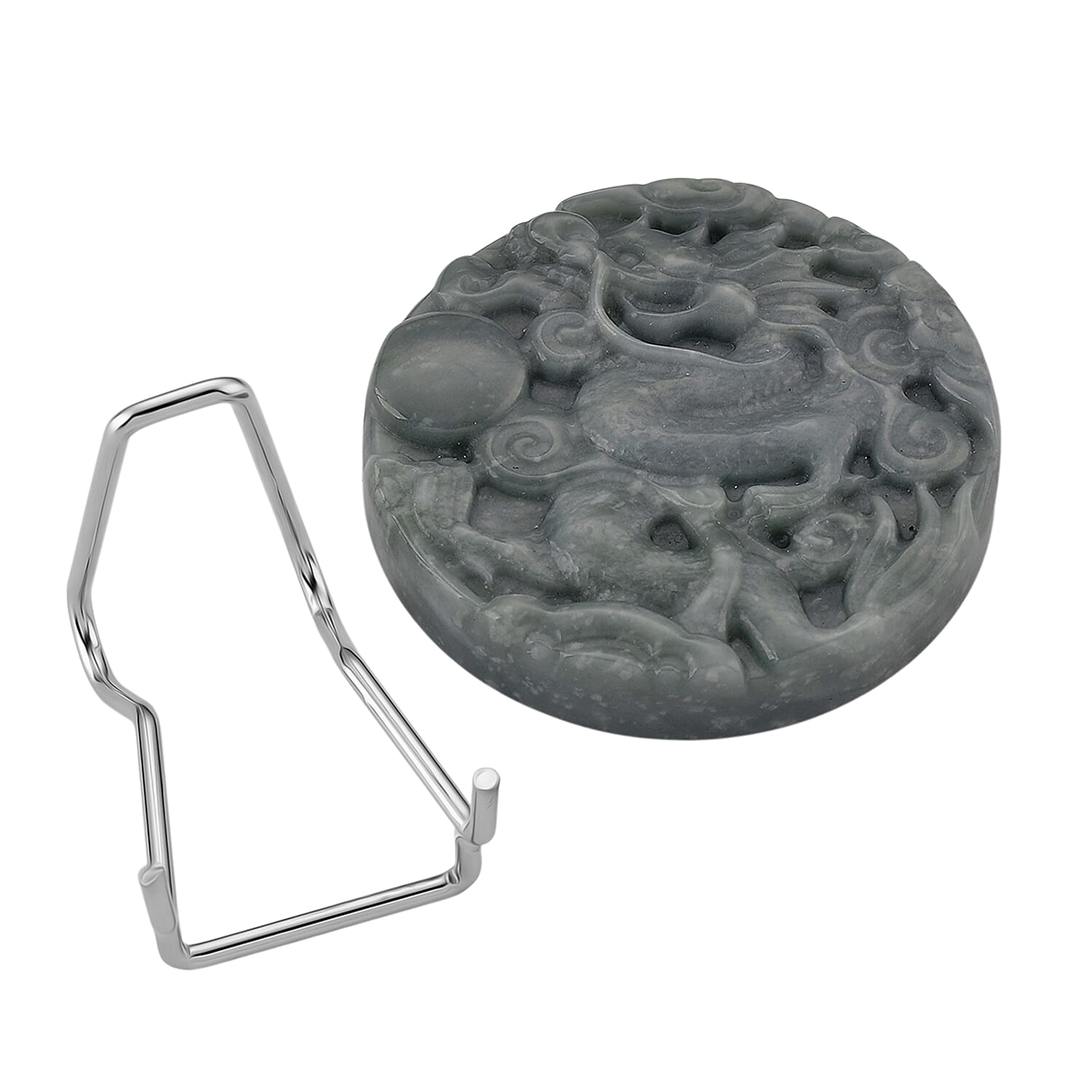 Natural Type A Jadeite Dragon Carving With Stand Presented in a Gift Box 450.00 Ct.