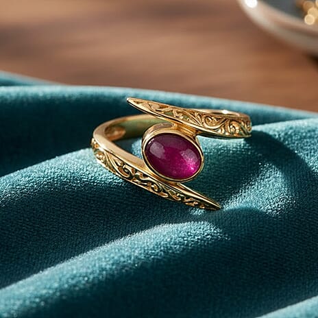 Royal Bali Collection - D'Joy African Ruby Ring in Yellow Gold Plated Sterling Silver 1.22 Ct.