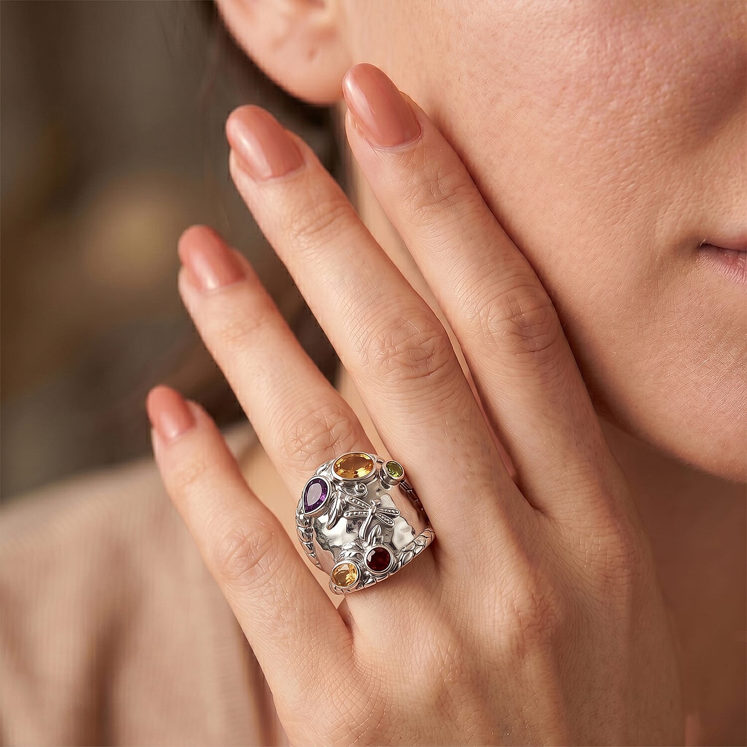 Royal Bali Collection - D'Joy Sterling Silver Multi-Gemstone Ring 1.70 Ct