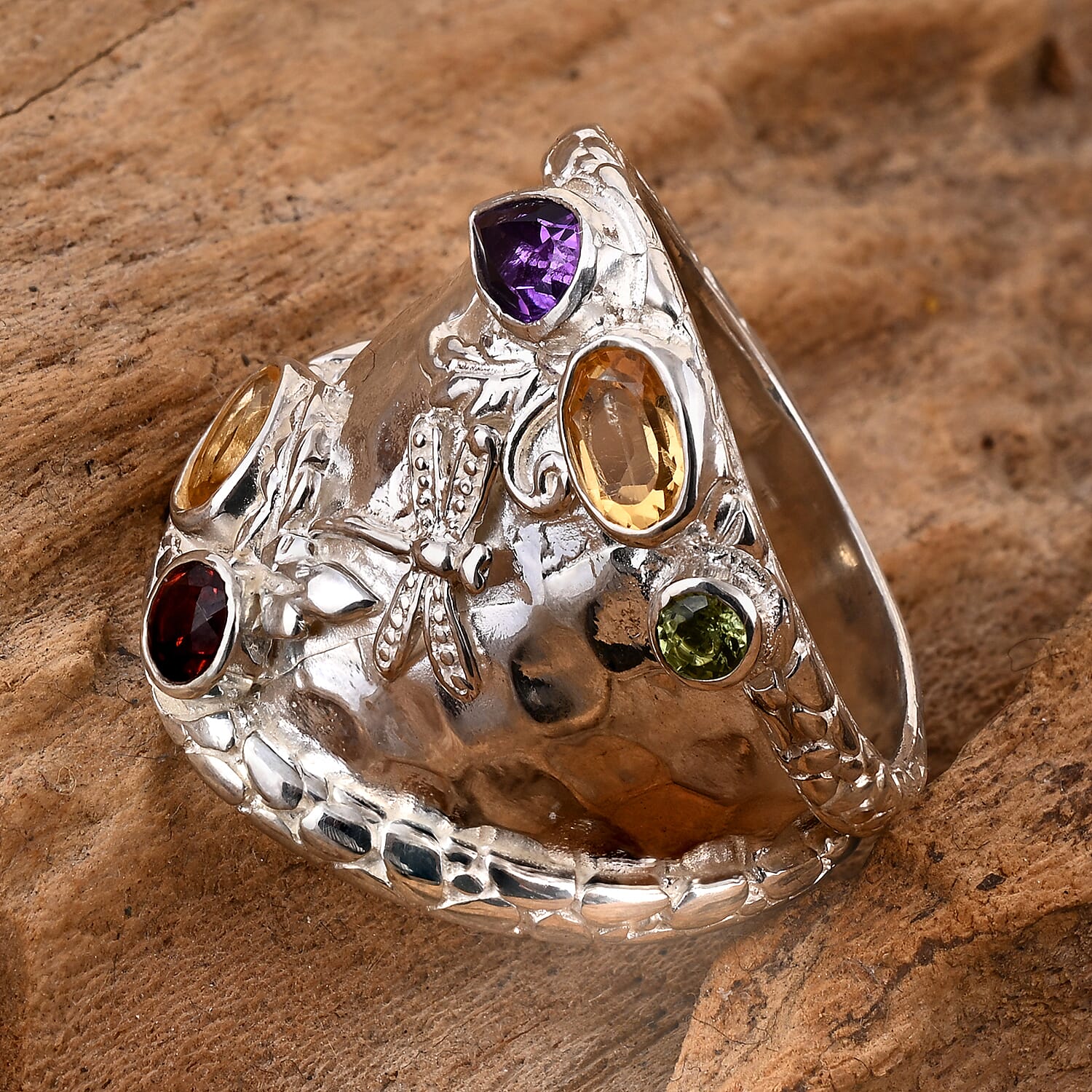 Royal Bali Collection - D'Joy Sterling Silver Multi-Gemstone Ring 1.70 Ct