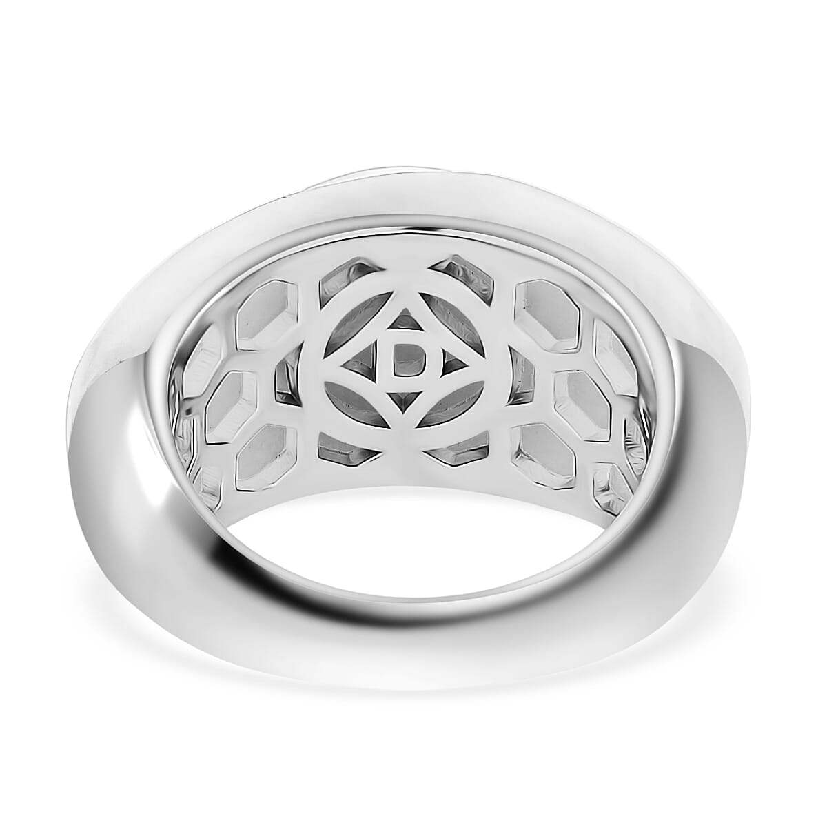 D'Joy Peridot, White Jade & Moissanite Ring in Rhodium Overlay Sterling Silver 25.02 Ct, Silver Wt. 4.75 Gms.