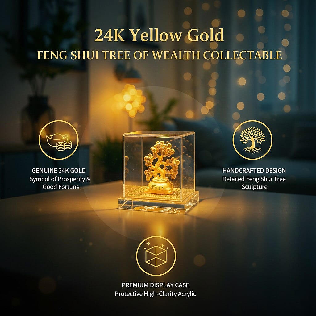 24K Yellow Gold Money Tree Collectible Symbolising Wealth & Good Fortune Ornaments