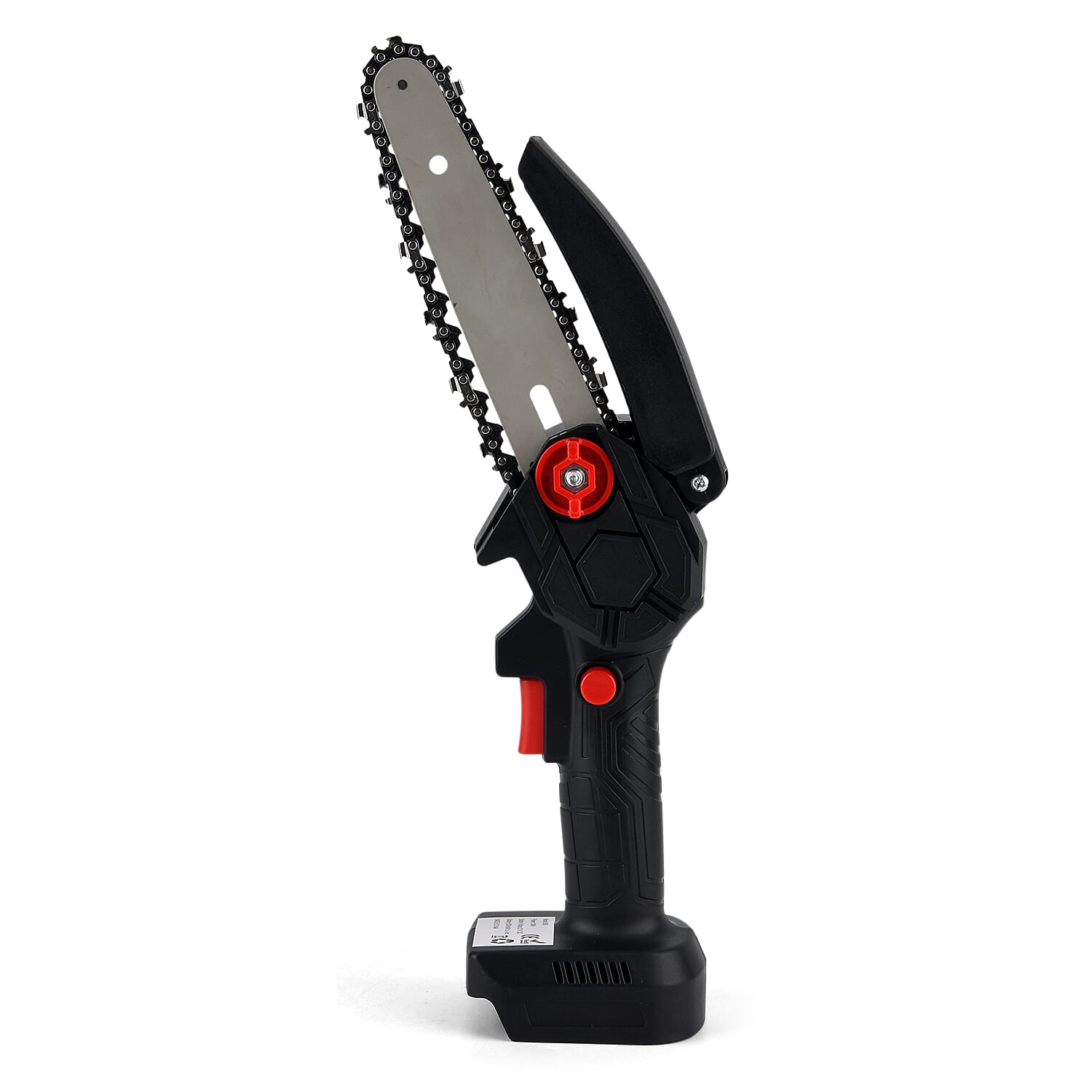 Livmore Handheld Cordless Chainsaw, 2x Extra Batteries, 2x 6-inch chains - 20,000 RPM motor and 180W power - Red