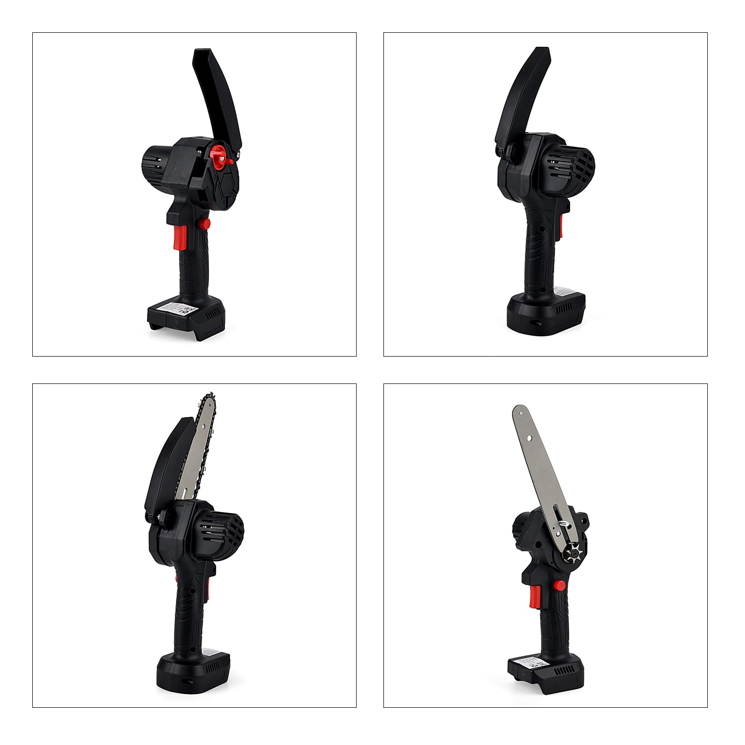 Livmore Handheld Cordless Chainsaw, 2x Extra Batteries, 2x 6-inch chains - 20,000 RPM motor and 180W power - Red