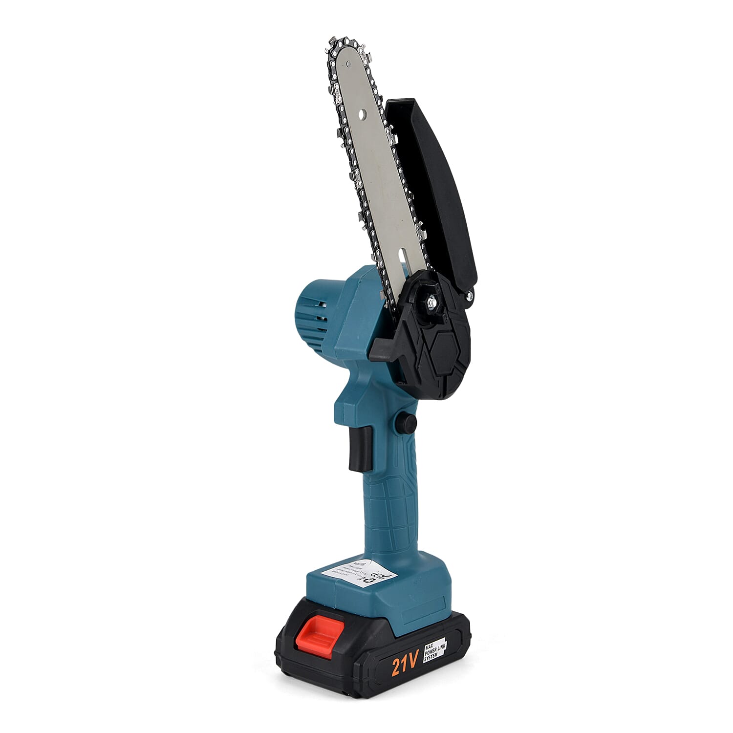 Livmore Handheld Cordless Chainsaw, 2x Batteries, 2x 6-inch chains - 20,000 RPM motor and 180W power - Teal