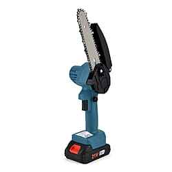 Livmore Handheld Cordless Chainsaw, 2x Batteries, 2x 6-inch chains - 20,000 RPM motor and 180W power - Teal