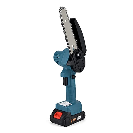 Livmore Handheld Cordless Chainsaw, 2x Batteries, 2x 6-inch chains - 20,000 RPM motor and 180W power - Blue