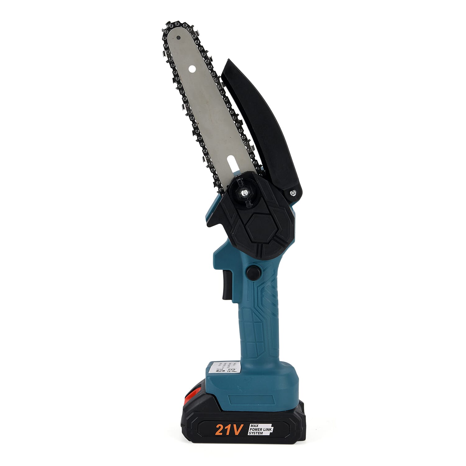 Livmore Handheld Cordless Chainsaw, 2x Batteries, 2x 6-inch chains - 20,000 RPM motor and 180W power - Teal