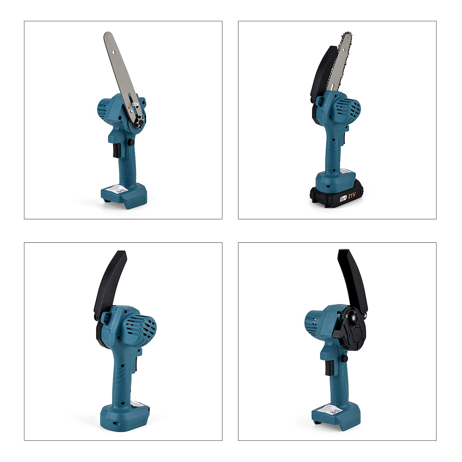 Livmore Handheld Cordless Chainsaw, 2x Batteries, 2x 6-inch chains - 20,000 RPM motor and 180W power - Teal