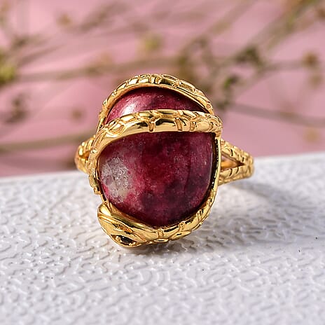 EverTrue Thulite & Red Garnet Living Creature Ring in Yellow Gold Tone 15.75 Ct.