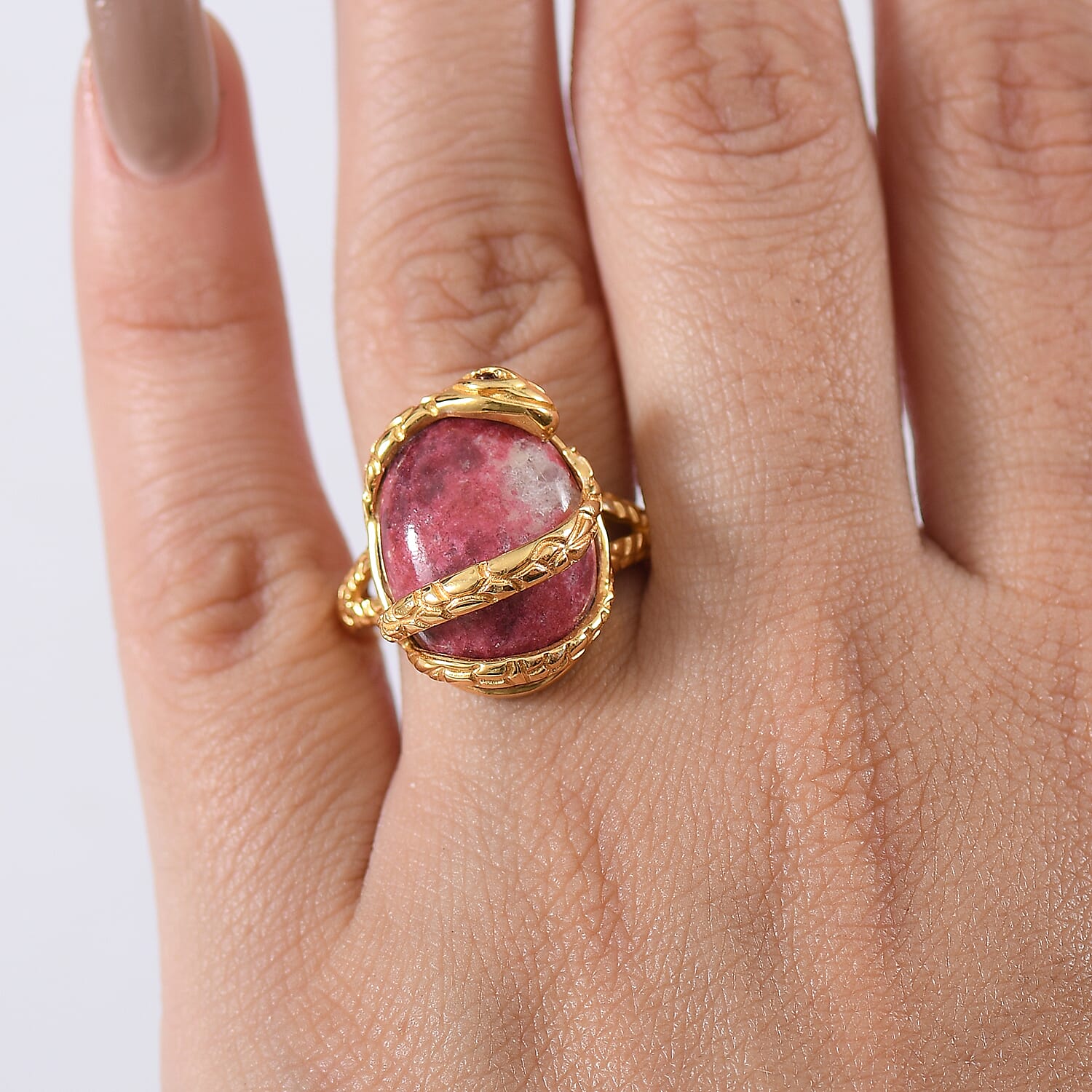 EverTrue Thulite & Red Garnet Living Creature Ring in Yellow Gold Tone 15.75 Ct.