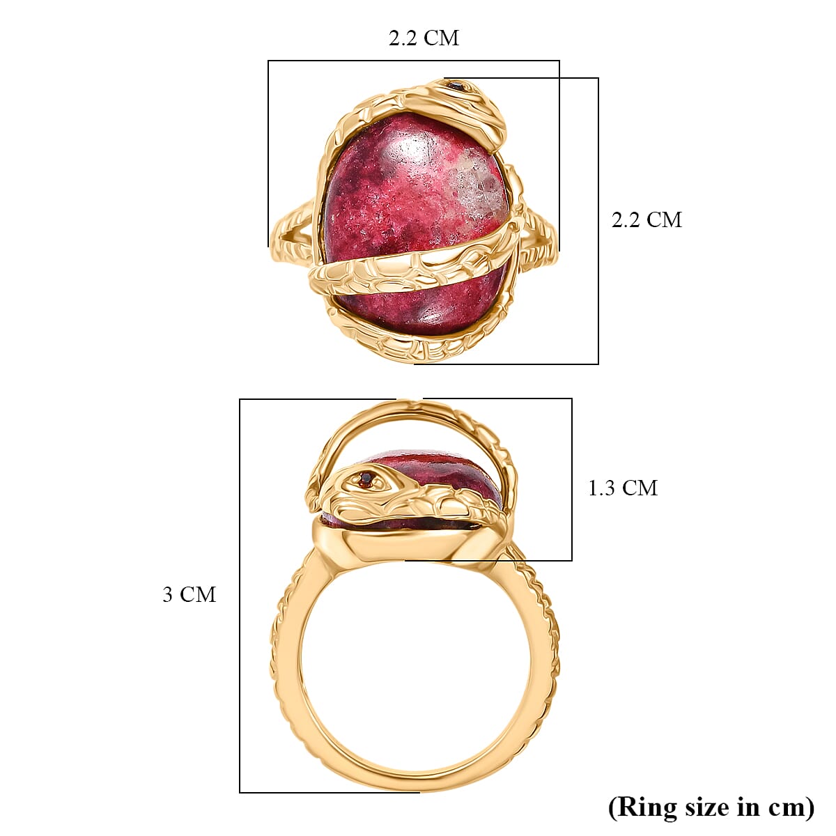 EverTrue Thulite & Red Garnet Living Creature Ring in Yellow Gold Tone 15.75 Ct.