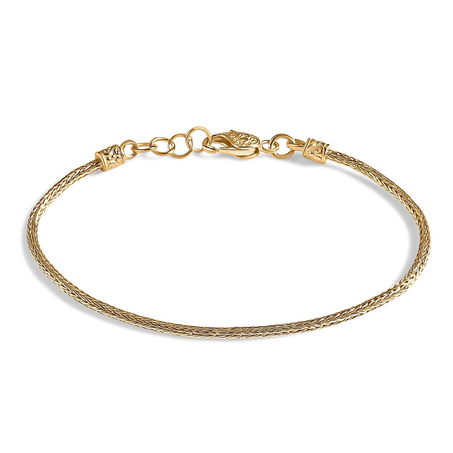 D'Joy Royal Bali Collection - 22K Vermeil Yellow Gold Plated in Sterling Silver Tulang Naga Bracelet (Size 7 - 0.5 Ext), Silver Wt.
