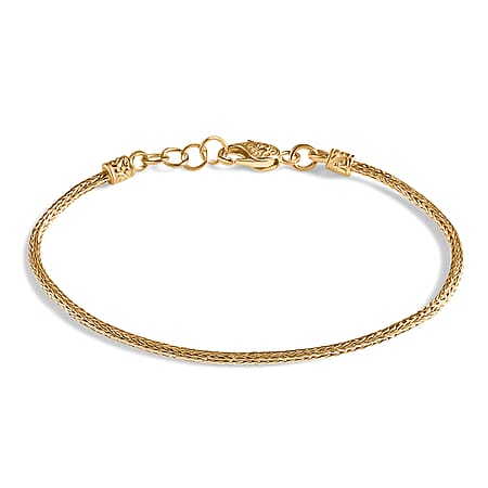 D'Joy Royal Bali Collection - 22K Vermeil Yellow Gold Plated in Sterling Silver Tulang Naga Bracelet (Size 7 - 0.5 Ext), Silver Wt.