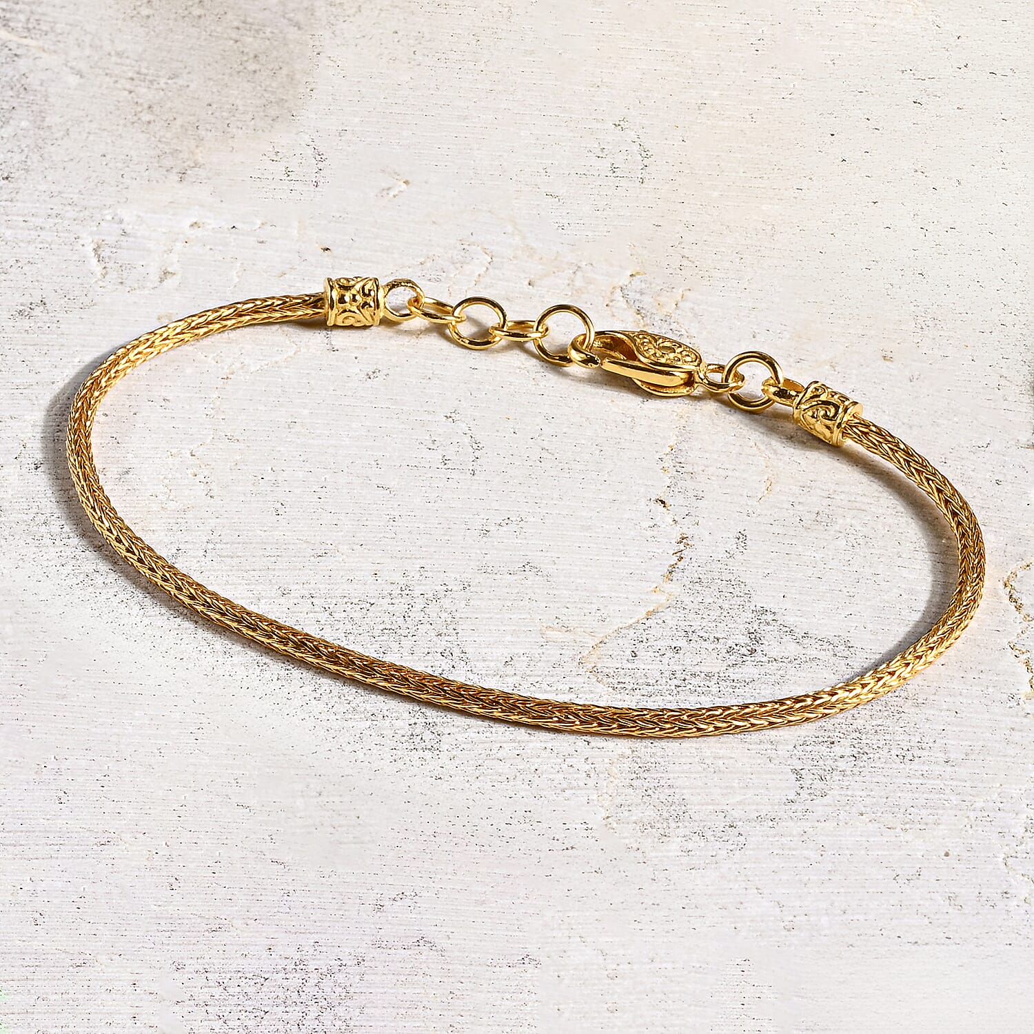 D'Joy Royal Bali Collection - 22K Vermeil Yellow Gold Plated in Sterling Silver Tulang Naga Bracelet (Size 7 - 0.5 Ext), Silver Wt.