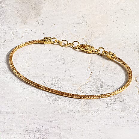 D'Joy Royal Bali Collection - 22K Vermeil Yellow Gold Plated in Sterling Silver Tulang Naga Bracelet (Size 7 - 0.5 Ext), Silver Wt.