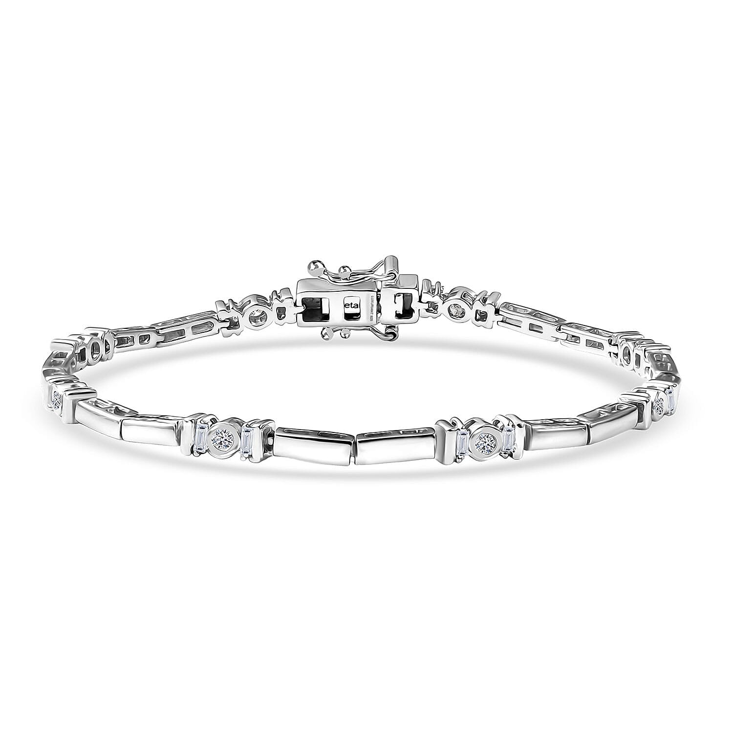 Luxuriant Lab Grown Diamond (SI-GH) Tennis Bracelet 1 Row (Size 7.5) with GB Lock Box in Rhodium Overlay Sterling Silver 1.00 Ct, Silver Wt. 10.03 Gms.