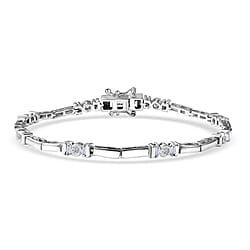 LUXURIANT 1 Ct. Lab Grown Diamond Station Bar Bracelet  (Size - 7.5) with GB Box Clasp in Rhodium Overlay Sterling Silver
