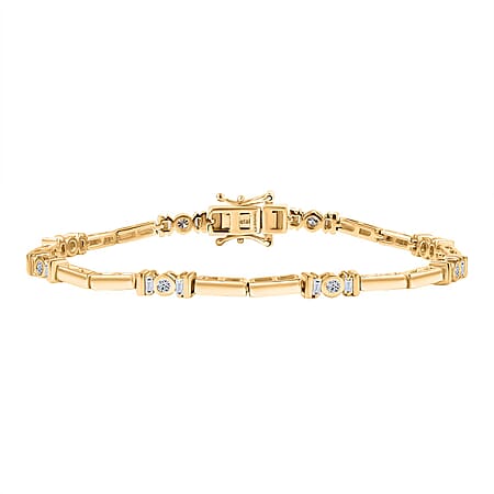LUXURIANT 1 Ct. Lab Grown Diamond Station Bar Bracelet  (Size - 7.5) with GB Box Clasp in 18K Vermeil Yellow Gold Plated Sterling Silver
