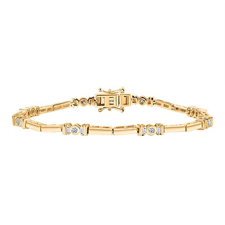 Luxuriant Lab Grown Diamond Tennis Bracelet 1 Row (Size 7.5) with GB Lock Box in 18K Vermeil Yellow Gold Plated Sterling Silver 1.00 Ct, Silver Wt. 10.22 Gms.