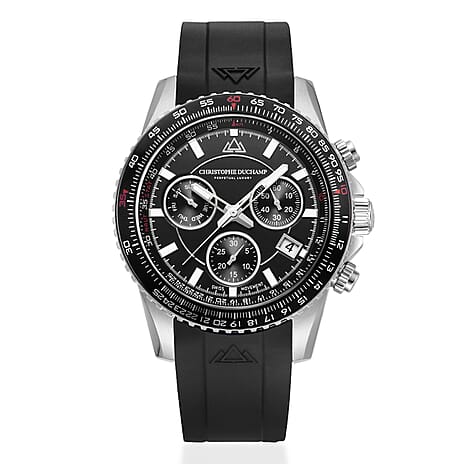 Christophe Duchamp Velocite V2 Swiss Z60 Chronograph 10ATM Mens Watch with Black Dial and Silicone Strap