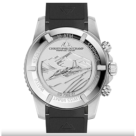 Christophe Duchamp Velocite V2 Swiss Z60 Chronograph 10ATM Mens Watch with Black Dial and Silicone Strap