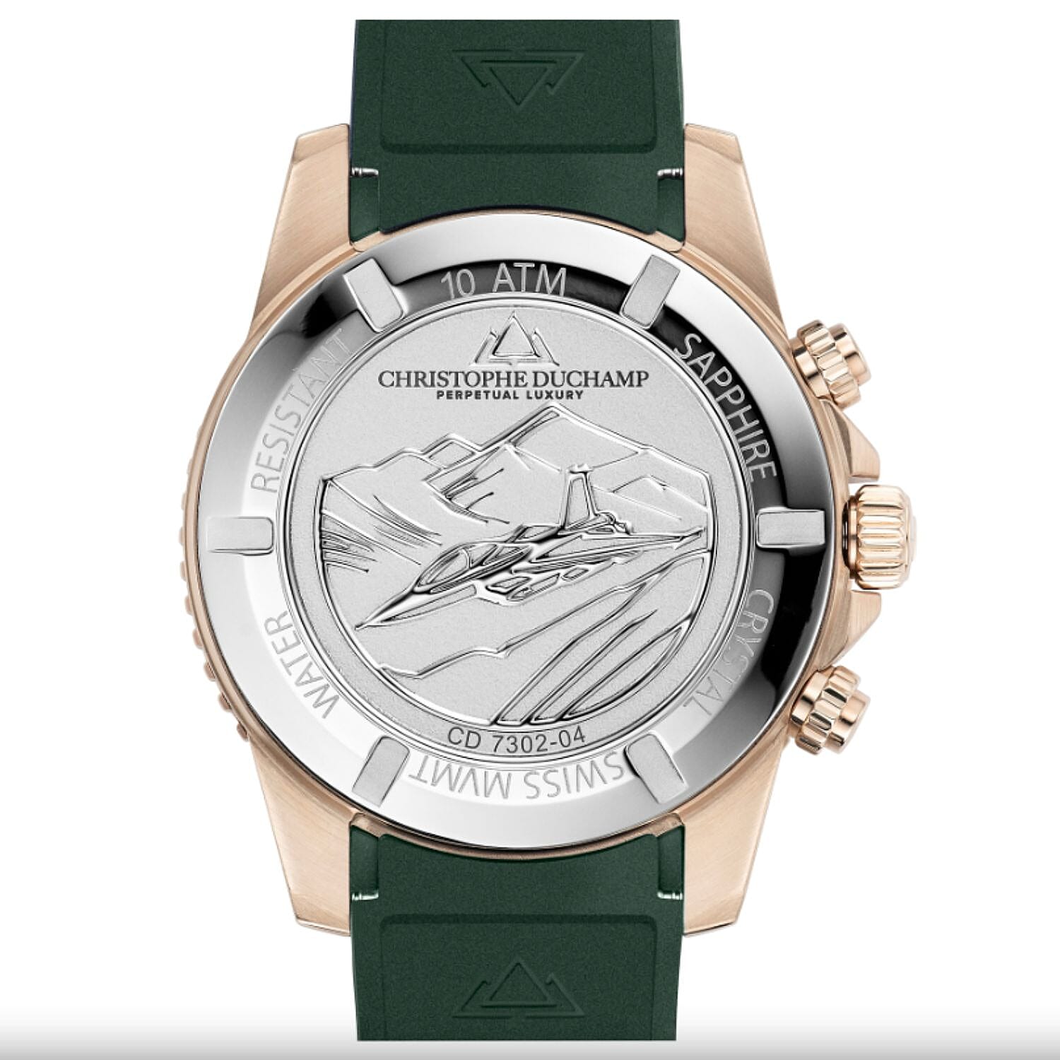 Christophe Duchamp Velocite V2 Swiss Z60 Chronograph 10ATM Mens Watch with Green Dial and Silicone Strap