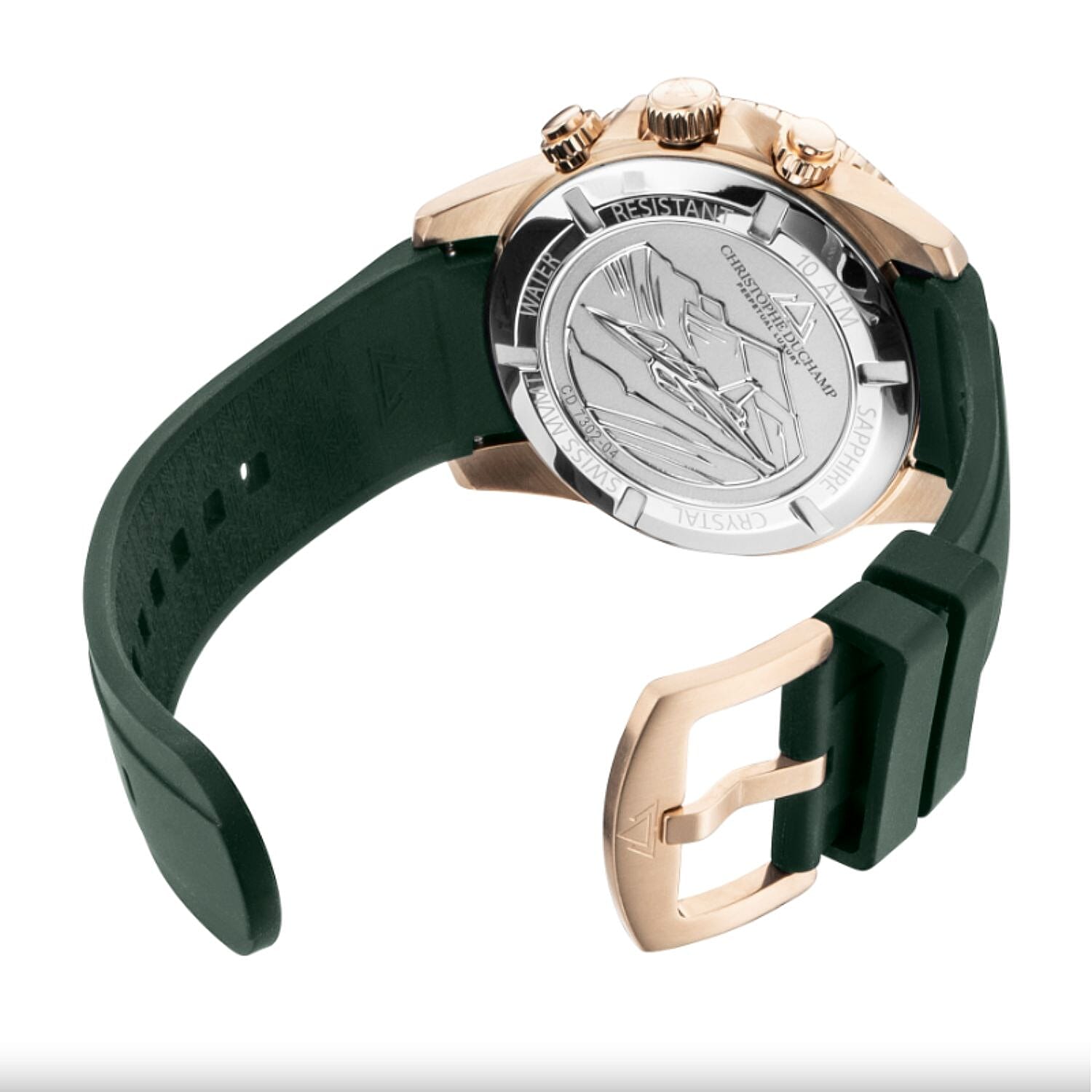 Christophe Duchamp Velocite V2 Swiss Z60 Chronograph 10ATM Mens Watch with Green Dial and Silicone Strap